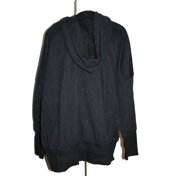 AlvaQ Women's Snap Button Hoodie Pullover Sweatshirt Top With Pocket Black L NEW - Picture 2 of 2
